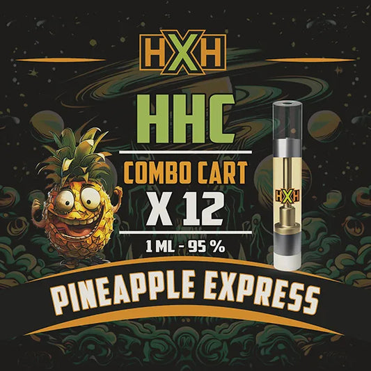 12 x HHC Пълнител Вейп от HempXHub, съдържащ 12ml с 95% и терпенов аромат на Pineapple Express, аромат на сладък ананас за ободряващ, креативен ефект.