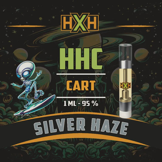 1 x HHC Пълнител Вейп от HempXHub, съдържащ 1ml с 95% и терпенов аромат на Silver Haze, дървесно тютюнов аромат за Енергичен, убодряващ ефект.