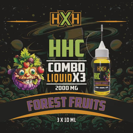 3 x HHC Вейп Течности Forest Fruits от HempXHub, съдържащ 10ml с 95% и терпенов аромат на Forest Fruits, сладък цитрусов аромат за забавен, смеещ се ефект